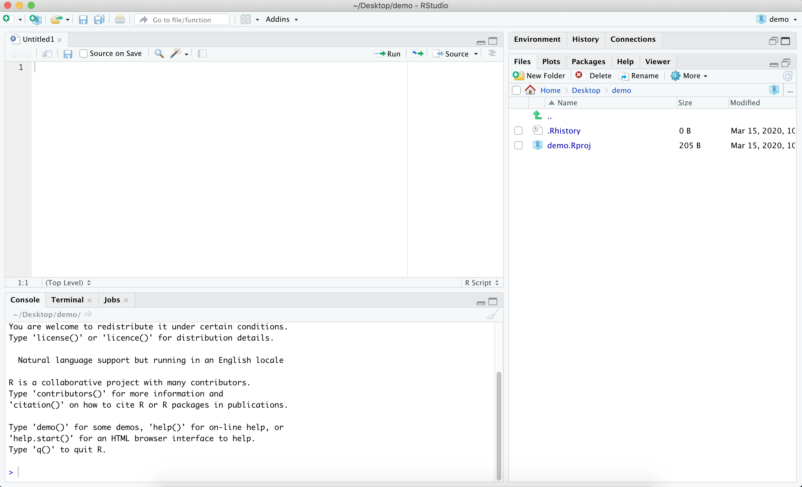 RStudio layout with a minimized Environment Pane